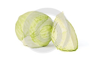 Cabbage isolated on white background, whole and half