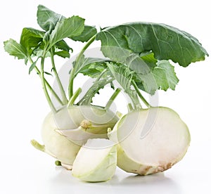 Cabbage kohlrabi on a white
