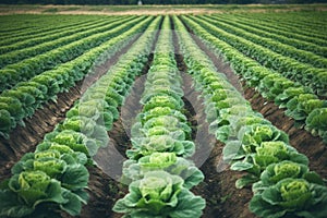 Cabbage lettuce farm. Generate Ai