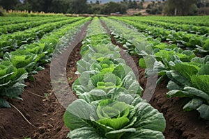 Cabbage lettuce field. Generate Ai