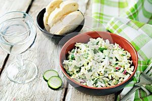 Cabbage radish cucumber dill salad with greek yogurt dressing