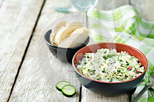 Cabbage radish cucumber dill salad with greek yogurt dressing