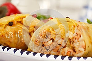Cabbage roll with rice and minced meat