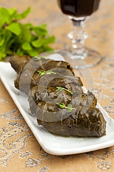 Cabbage rolls in grape leaves