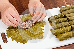 Cabbage rolls with grape leaves