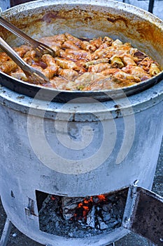 Cabbage rolls with meat, rice and vegetables.Stuffed cabbage leaves with meat