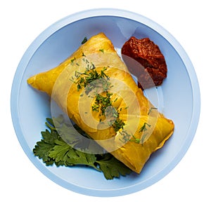 Cabbage rolls on a plate isolated on a white background