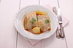 Cabbage rolls with potato, parsley