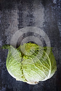 Cabbage on Slate Overhead View