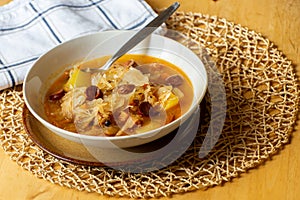 Cabbage soup in bowl