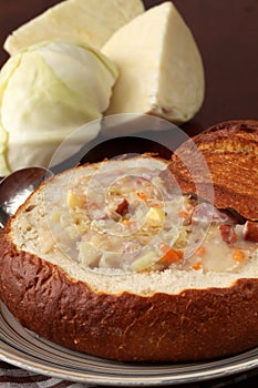 Cabbage soup in a bread bowl