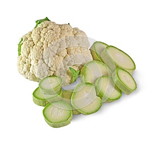 Cabbage and vegetable marrows on a white background