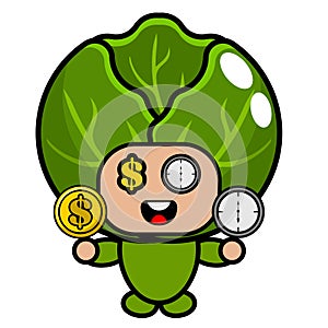 Cabbage vegetable mascot time and money