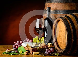 Cabernet Sauvignon wine, grapes and cheese