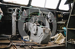 Cabin of an abandoned aircraft, the interior of the ship