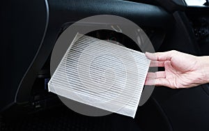 Cabin Air Filter Replacement, Air filter in the cabin that is dirty after use for a while. Automotive air conditioning, check dust