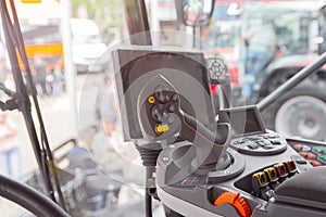 The cabin and control stick tractor of a modern tractor