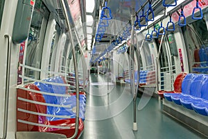 Cabin interior of MRT train. The Mass Rapid Transit or MRT is a rapid transit system forming the major component of the railway sy