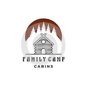 cabin line art logo minimalist vector illustration design at forest