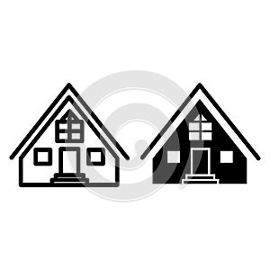 Cabin line and glyph icon. Hut vector illustration isolated on white. Gable roof cottage outline style design, designed