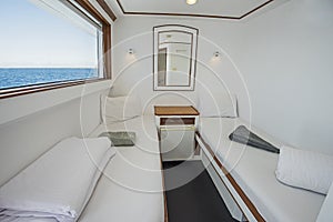 Cabin in a luxury private motor yacht