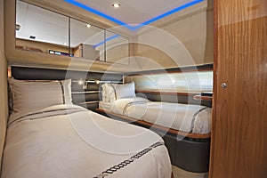 Cabin in a luxury private motor yacht