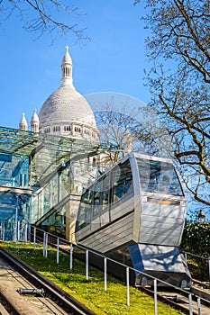 A cabin of the Montmartre funicular going up to the basilica of the Sacred Heart of Paris