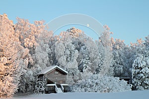 Cabin and the moon photo