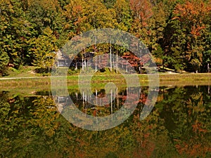 Cabin on mountain lake