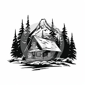 Simple Cabin In Mountains Vector Illustration photo
