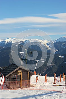 Cabin for ski rescuers in the Vallnord ski area, Principality of Andorra, Europe. photo