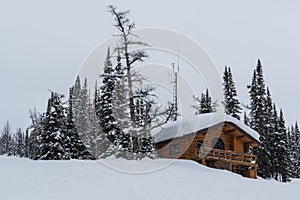 Cabin in the snow at Sunshine Village Ski Resort in Banff, Canada