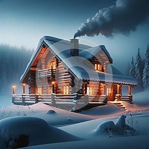 Cabin in the Snowy Enclave: Chimney Smoke Signals Coziness