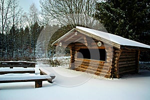 Cabin in Snowy Forest
