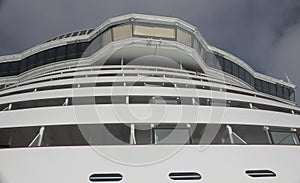 Cabin terraces and the bridge of the cruise ship Iona