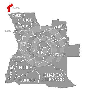 Cabinda red highlighted in map of Angola photo