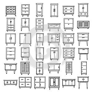 Cabinet Doodle vector icon set. Drawing sketch illustration hand drawn line eps10