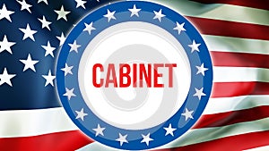 Cabinet election on a USA background, 3D rendering. United States of America flag waving in the wind. Voting, Freedom Democracy,