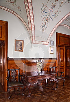 Cabinet inside castle of Lubomirski in Lancut. Poland