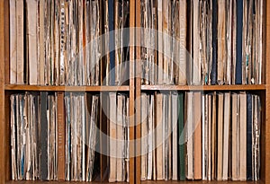 Cabinet with old vinyl records.