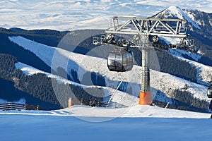 The cabins of cableway on Chopok station in Jasna Low Tatra