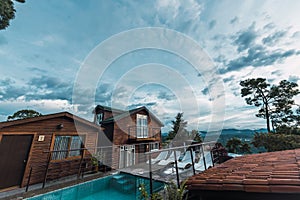 Cabins at sunset in the magical town of Valle de Bravo