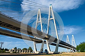 Cable-braced bridge across the river