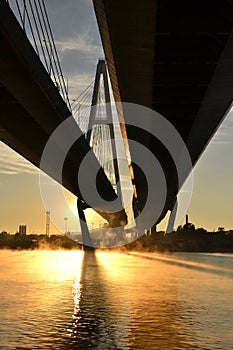 Cable-braced bridge across the river Neva