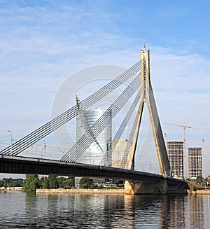 Cable bridge and Daugava river, Riga - Latvia