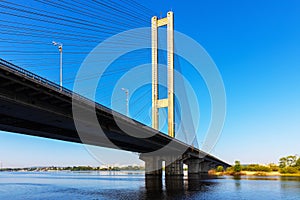 Cable bridge over Dnieper river in Kyiv, Ukraine