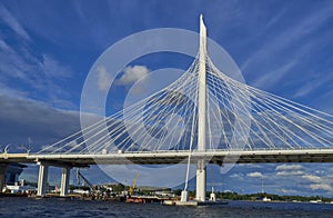 Of the cable bridge over the Neva River