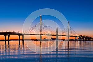 Cable bridge of Saint-Petersburg highway over Neva river