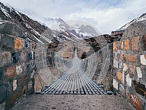 Cable bridge scenery in Annapurna region Nepal