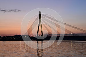 Cable bridge at a sunset